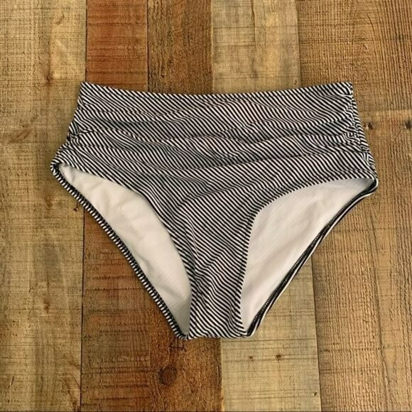 Cupshe women's size medium black and white striped high rise bikini bottom - Picture 1 of 7